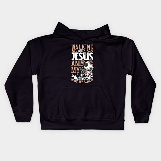 Jesus and dog - Miniature Bull Terrier Kids Hoodie by Modern Medieval Design